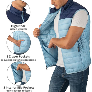 Two Tone Colour Block Puffer Vest <b>Men</b> Sky Blue <b>Navy</b> Quilted Insulated <b>Gilet</b> Sleeveless Wholesale OEM - Product Image 3