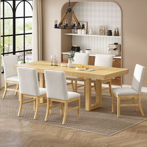 Set Tavolo da Pranzo Tradizionale Allungabile 183 cm con Prolunga a Farfalla da 30 cm e 6 Sedie Imbottite, Arredamento per Sala da Pranzo - Product Image 1