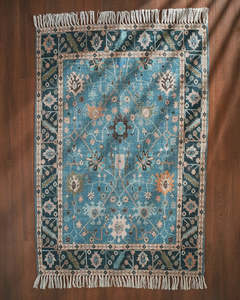 Tapis d'intérieur en polyester tissé à la machine, style persan floral vintage, antidérapant, lavable, avec franges, 9x12, adapté aux animaux domestiques, écologique - Product Image 1