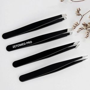 Pinzas Clásicas para Cejas al por Mayor de Fábrica, 4 Estilos, Inclinadas y Puntiagudas, de Acero Inoxidable Negro - Product Image 6