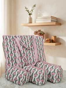 Pinksa Fashion Handmade Winter Fashion Block Print Quilted Cotton <b>Tote</b> <b>Bag</b> Open Zipper Large Reusable Shopping <b>Pockets</b> Canvas - Product Image 1
