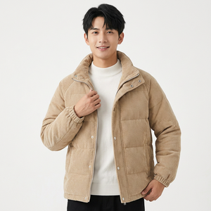 Men's <b>Winter</b> Jacket Stand Collar Zipper Front Logo Casual Thick Warm Coat Regular Fit Solid Color - Product Image 4