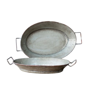 Bandejas de Servir Decorativas de Metal Galvanizado Estilo Rústico con Asas, Plato Ovalado Vintage de Zinc, Juego de Platos para Decoración del Hogar, Buen Precio - Product Image 1
