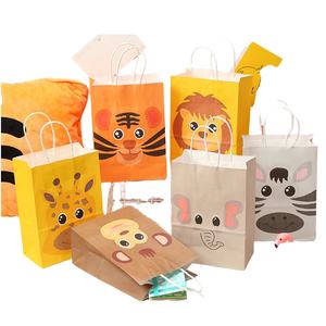 Handmade Kraft Paper Kids Tote Bags for Birthday <b>Party</b> <b>Decorations</b> <b>Animal</b> Theme Paper Favors Gift Bags for Children - Product Image 1