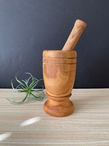 Wooden Mortar <b>And</b> Pestle <b>Set</b> For Kitchen Grinding <b>Herbs</b> <b>Spices</b> Garlic <b>And</b> Traditional Food Preparation - Product Image 2