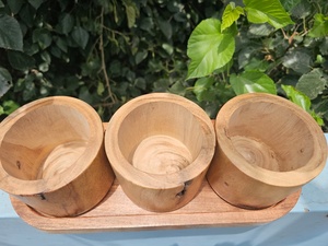 Handmade Natural Wood Candle Stand Set of 3 Round <b>Cups</b> for Home Decoration - Product Image 6