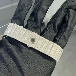 Luxury Men's Diamond <b>Watch</b> <b>Case</b> Analog Quartz Rhinestone Band Roman Numeral Dial 28mm Silver Tone Jewelry Style Sapphire Crystal - Product Image 2