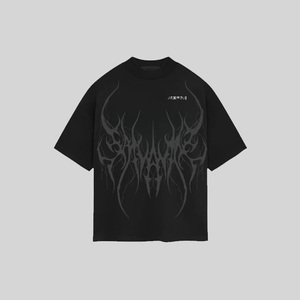 T-shirt noir à manches courtes pour homme, style punk streetwear, col rond, coupe classique, 100% coton, tissu tricoté respirant, logo sur le devant - Product Image 1