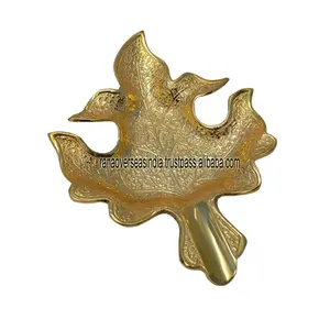 Mạ vàng brass Leaf Shaped Tray với Hoàng gia thiết kế từ Ấn Độ giọng cho Giáng sinh EID Quà Tặng trở lại đám cưới