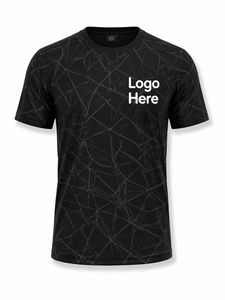 Camiseta de Manga Corta para Hombre, Negra, con Patrón Geométrico, de Secado Rápido, Corte Regular, Cuello Redondo, Estilo Casual - Product Image 1