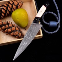 Black Smith 1987 Damascus Staal 8-Inch Koksmes met Beenhandvat, Ultra Scherp, Verstelbare Handgreep, Vaatwasserbestendig