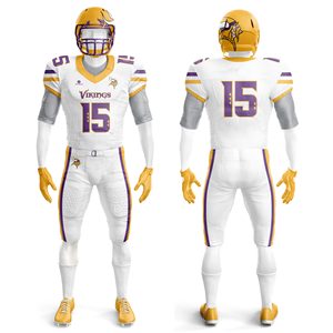 Ensemble Maillot et Pantalon de Football Américain Personnalisé Sublimé pour Homme – Violet, Noir, Blanc – Anti-humidité, Coupe Ajustée, Manches Courtes - Product Image 3