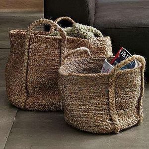 Paniers de rangement en fibres végétales de style nordique avec poignées, forme ronde, ensemble de contenants multi-usages pour l'organisation - Product Image 2