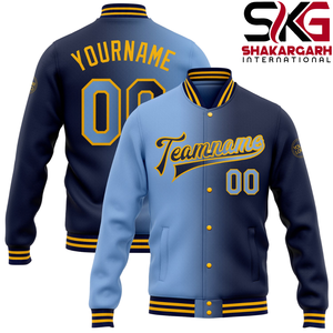 Chaqueta Bomber Varsity Personalizada con Nombre y Letra para Hombre, Estilo Equipo de Fútbol, Cuello Alto, Invierno, Color Negro y Azul, Logotipo Frontal - Product Image 5