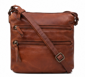 Vintage Fashion Genuine Leather Crossbody Bag for Women Multi-Pocket Shoulder Sling with Zip Closure Adjustable Strap Brown - Product Image 1