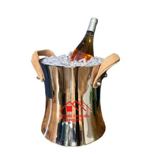 Vente chaude en laiton Antique fini boisson refroidisseur de vin avec supports pour Barware seau à vin décoratif avec poignée en cuir - Product Image 1