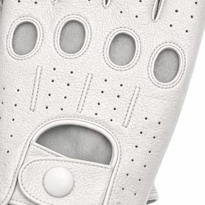 Guantes de Conducción de Cuero Genuino Personalizados al por Mayor, Transpirables, Perforados, de Medio Dedo, con Muñeca Corta, Estilo Vintage - Product Image 5