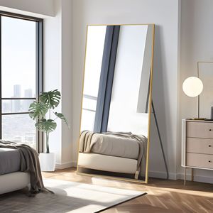 กระจกติดผนังอลูมิเนียมอัลลอยยาวเต็มตัว, 79 "x 35" ขอบสี่เหลี่ยมมุมฉากสีทองสำหรับผนังห้องนั่งเล่นห้องนอน - Product Image 1