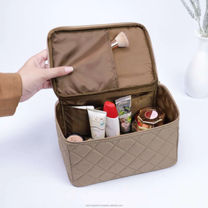 Sacs cosmétiques en cuir avec fermeture éclair OEM ODM, écologiques, portables, avec poignée souple, grande capacité - Product Image 1