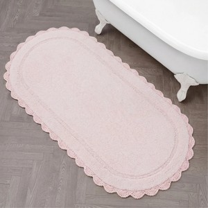 Oval Cotton Bath Mat <b>Pink</b> Non-Slip Rubber Backing Classic Style for Home Bathroom Use - Product Image 4