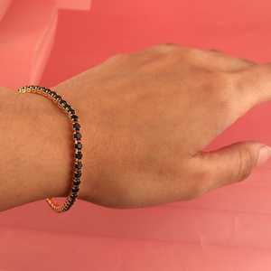 Pulsera delicada de ónix negro, plata de ley 925, chapada en oro de 14 quilates, con circonita cúbica, joyería fina para mujer - Product Image 4