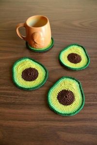 Adorable Avocado Crochet Coaster Soft Cotton Yarn Hand-Knitted Fruit Slice Cup <b>Mat</b> Heat Insulated Cute Table Protector - Product Image 4