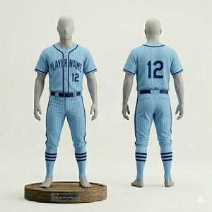 Custom Baseball Uniform Set <b>Light</b> Blue Pinstripe Jersey Pants Men's Breathable Polyester Short Sleeve Team Wear OEM Service - Product Image 1