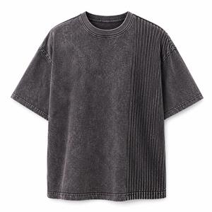 T-shirt en coton à col rond et manches courtes pour homme, coupe oversize, couleur unie, bordure contrastante délavée, style décontracté urbain, écologique, 230g LOW - Product Image 1
