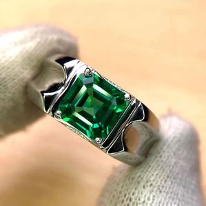 <b>Mens</b> Emerald Engagement <b>Ring</b> 925 Sterling <b>Silver</b> 14K Gold Plated 8MM Asscher Cut Green Emerald Gemstone Prong Setting Luxury - Product Image 4