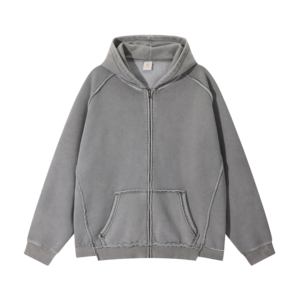 Sweat-shirt à capuche zippé noir pour homme, coupe oversize, décontracté, pour l'automne, couleur unie, en coton tricoté French Terry - Product Image 6