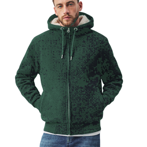 Textured Borg Lined Zip Up Hoodie <b>Mens</b> <b>Sherpa</b> <b>Fleece</b> Hooded Jacket Warm Winter Casual Wear Full Zip Textured Outerwear - Product Image 1