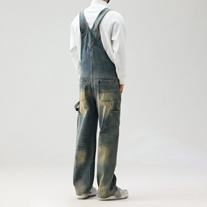 Private Labeling Trending New <b>Mens</b> Plus Size Loose Fit Overalls Adjustable Strap Button Detail Cuffed Cropped Fit Work <b>Dungarees</b> - Product Image 6