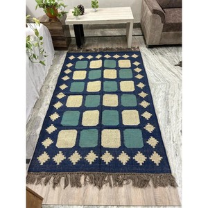 Assured Quality Geometric Area Rug Rectangle Blue Green Beige Bohemian Style Flat Pile Living Room Decor - Product Image 3