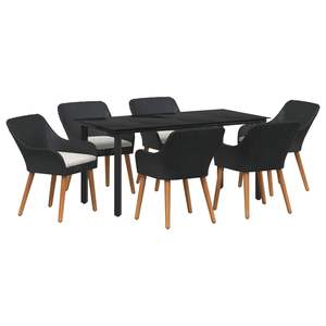 Juego de comedor de jardín de 7 piezas en ratán sintético negro con cojines - Product Image 1