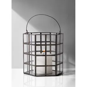 Handmade Iron Candle Holder Contemporary Living Room Accent ProductDesigner Wooden Handmade <b>Lantern</b> <b>Set</b> for Premium Home Decor - Product Image 2