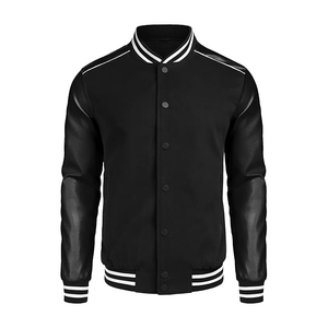 Chaqueta Varsity para Hombre, Talla Grande, Negra, Poliéster, Casual, Otoño, Corte Regular, Cuello Camisero, Cierre de Botones, Color Sólido - Product Image 3