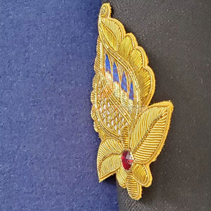 Handmade Gold Metallic Thread Cross <b>Applique</b> Embroidery Badge with 3D Raised Effect Water Resistant Custom Shape - Product Image 3