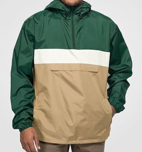 New Trend Outdoor <b>Men</b> Green Beige Contrast <b>Pullover</b> Windbreaker <b>Jacket</b> Half Zip Hooded Lightweight Windproof Casual Streetwear - Product Image 1