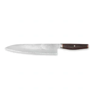 Couteau de chef 9,5 pouces avec manche en bois brun et lame martelée argentée, outil de préparation culinaire pour légumes, fruits et herbes, préparation alimentaire en cuisine - Product Image 2