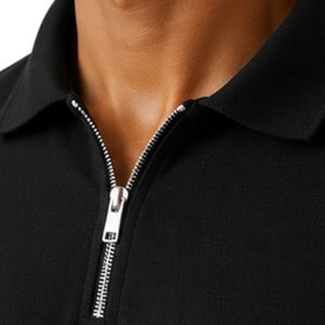 Polo Negro para Hombre con Cierre, Diseño de Logotipo Personalizado, Manga Corta, Mezcla de Algodón Premium, Tela Acanalada Informal, Polo de Golf de Lujo - Product Image 4