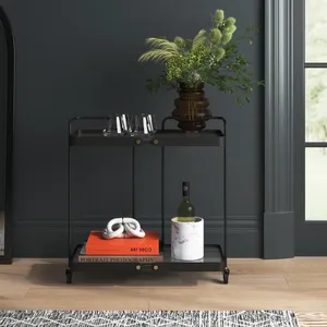 Modern <b>Black</b> Metal Serving Cart with Glass Shelves 27x13 Inch Minimalist Design for Party Storage - Product Image 1