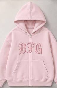 เสื้อฮู้ดโอเวอร์ไซส์สีขาวแบบซิป  โลโก้ BFG ปักด้านหน้า  ผ้าโพลีเอสเตอร์/คอตตอนถัก  รักษ์โลก  ใส่ได้ทั้งชายและหญิง  เหมาะสำหรับฤดูใบไม้ผลิ - Product Image 3