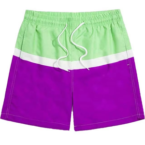 Pantalones Cortos de Verano para Hombre, Colorblock Verde y Morado, Ligeros, de Secado Rápido, con Cordón Ajustable en la Cintura, para Playa y Vacaciones - Product Image 4