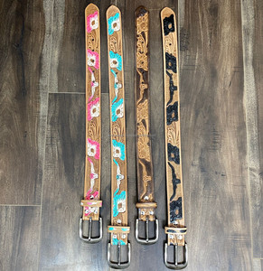 Wholesale Children's Designer Hand <b>Tooled</b> Leather Belts for <b>Kids</b> Handmade Adjustable Cow Leather Cowboy Pin Buckle Belts Belt - Product Image 5