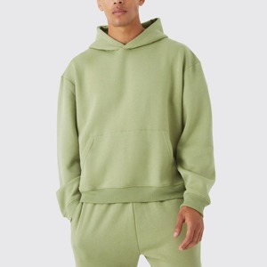 Conjunto Deportivo con Capucha para Hombre, Color Verde Oliva, Manga Larga, Cintura Elástica, Color Sólido, Estilo Casual para Otoño, 100% Algodón, Corte Holgado - Product Image 2