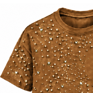 T-shirt unisexe en bronze à manches courtes et col rond, orné de perles, personnalisé, décontracté, mode streetwear, haut de gamme - Product Image 5