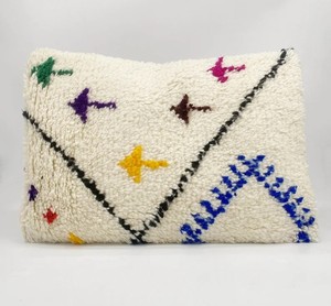 Handmade Hand Knotted Wool Moroccan Rug Pillow Cover | Berber Boho Decorative Cushion Cover for Sofa - Product Image 3