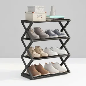 Étagère à chaussures autoportante à 4 niveaux, organisateur de rangement pour chaussures d'entrée avec tubes en acier et structure en X, étagère à chaussures pour couloir - Product Image 5