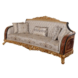 Ensemble de canapés sectionnels de luxe classiques en teck, mobilier de salon de style royal européen, sculpté à la main, rembourré en éponge, pour appartement et villa - Product Image 2