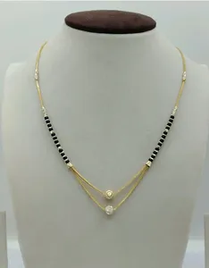 จี้มุกและเพทายแบบมินิมอลสำหรับสวมใส่ทุกวัน เครื่องประดับสำหรับผู้หญิง สร้อยคอลูกปัดสีทองดำแบบอินเดียดั้งเดิม - Product Image 1